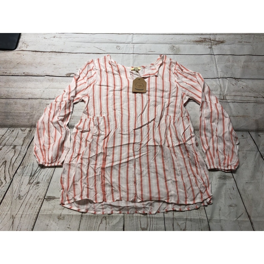 Kori American Red White Striped Top Size Small Long Sleeve New Nwt